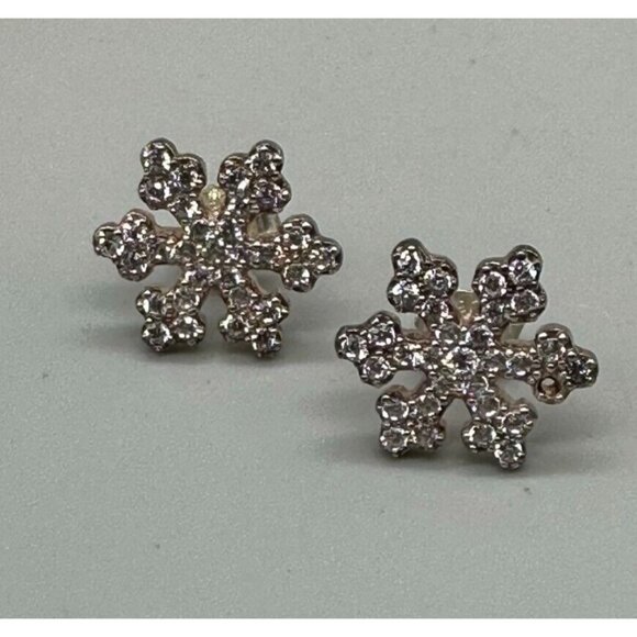 Unbranded Jewelry - Sterling Silver Snowflake Earrings Crystal Studs Winter Holiday Pierced 0.50"